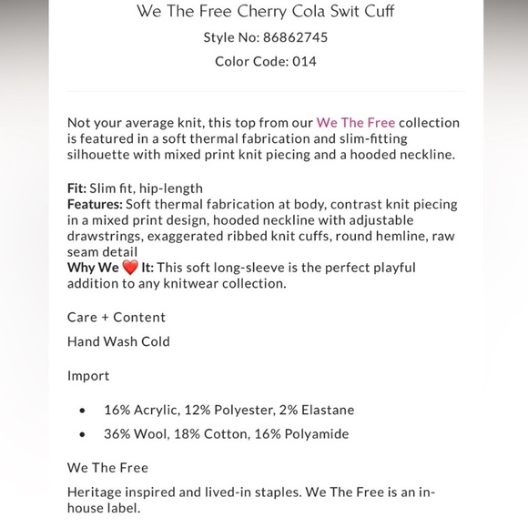 Free People We the Free Cherry Cola Swit Cuff Thermal Knit Pullover Hoodie - Picture 8 of 8